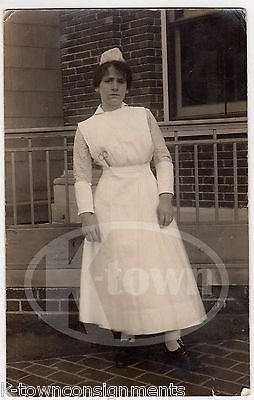 YOUNG SASSY WWI NURSE IN FULL UNIFORM REAL PHOTO POSTCARD RPPC - K-townConsignments