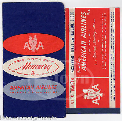 AMERICAN AIRLINES VINTAGE GRAPHIC ADVERTISING MERCURY DC7 FLIGHT PACKET & FLYERS - K-townConsignments