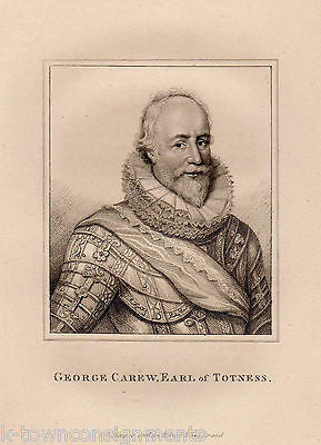 GEORGE CAREW EARL OF TOTNESS ENGLAND ANTIQUE PORTRAIT ENGRAVING PRINT BIO 1806 - K-townConsignments