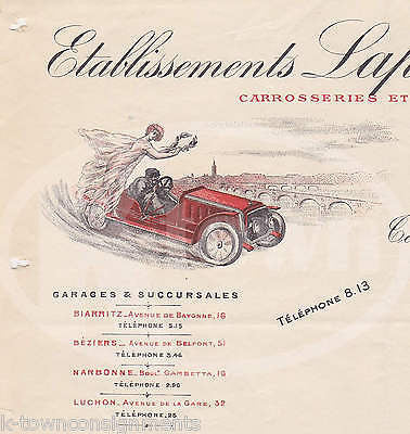 LAPORTE & FILS FRENCH AUTOMOBILE GARAGE ANTIQUE GRAPHIC ADVERTISING RECEIPT 1917 - K-townConsignments