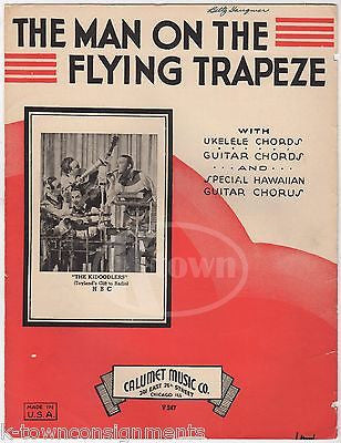 MAN ON THE FLYING TRAPEZE THE KIDOODLERS UKULELE & GUITAR ANTIQUE SHEET MUSIC - K-townConsignments