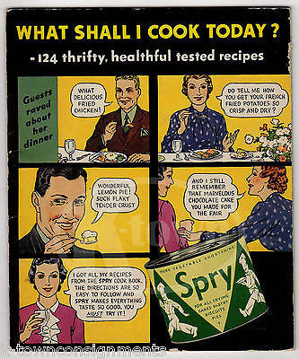 WHAT SHALL I COOK TODAY SPRY BISCUITS VINTAGE GRAPHIC THRIFTY MEALS COOK BOOK - K-townConsignments