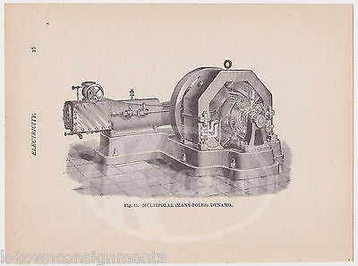 EARLY ELECTRICITY INVENTION MULTIPOLAR DYNAMO  ANTIQUE GRAPHIC ENGRAVING PRINT - K-townConsignments