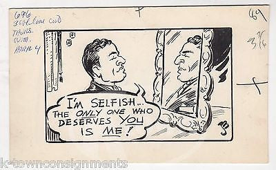 VAIN SELFISH NARCISSIST HUMOR ORIGINAL NEWSPAPER CARTOON INK SKETCH DRAWING - K-townConsignments