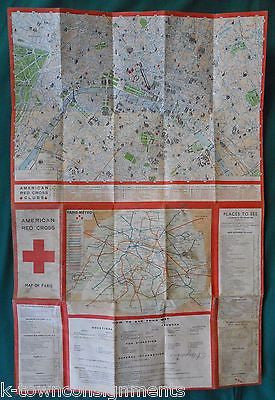 AMERICAN RED CROSS WWII VINTAGE GRAPHIC CITY MAP OF PARIS FOLD-OUT POCKET MAP - K-townConsignments