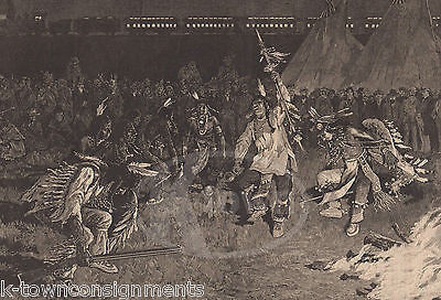 CROW NATIVE AMERICAN INDIANS TRIBE DANCE ANTIQUE ENGRAVING ART PRINT 1883 - K-townConsignments