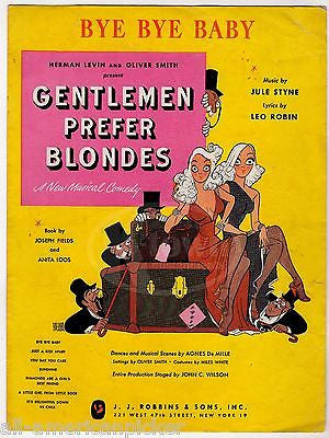 BYE BYE BABY GENTLEMEN PREFER BLONDES MARILYN MONROE HIRSHFELD ART SHEET MUSIC - K-townConsignments