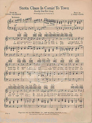 SANTA CLAUS IS COMIN' TO TOWN J. FRED COOTS GRAPHIC ILLUSTRATED SHEET MUSIC 1934 - K-townConsignments