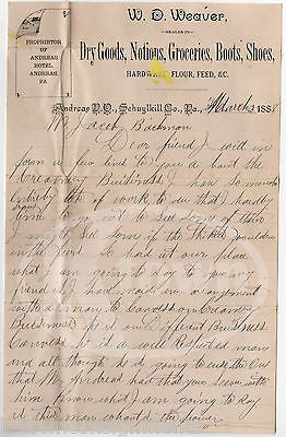 WEAVER DRY GOODS GROCER SCHUYLKILL COUNTY PA ANTIQUE ADVERTISING LETTERHEAD 1888 - K-townConsignments