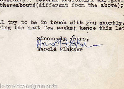 HAROLD FLAKSER MUSIC HISTORIAN AUTOGRAPH SIGNED AIR SHIP LETTER TO FRANK DRIGGS - K-townConsignments