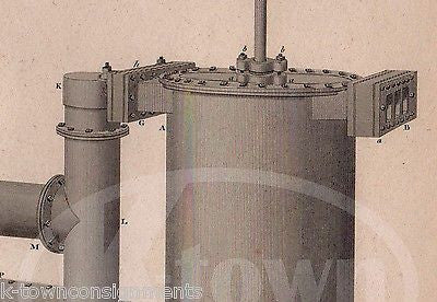 EARLY INDUSTRIAL EXHAUST BLOWING MACHINE ANTIQUE GRAPHIC ENGRAVING PRINT 1832 - K-townConsignments