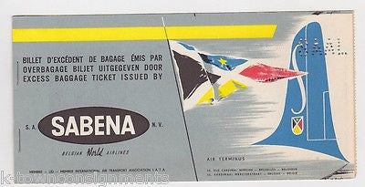 SABENA BELGIAN WORLD AIRLINES BRUSSELS VINTAGE GRAPHIC ADVERTISING FLIGHT TICKET - K-townConsignments