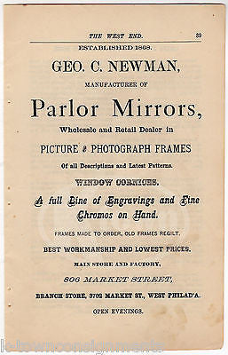 GEORGE NEWMAN PHILA PA MIRROR & PICTURE FRAMING STORE ANTIQUE ADVERTISING PRINT - K-townConsignments