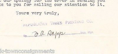 REPUBLICAN TIMES NEWSPAPER OTTAWA ILLINOIS ANTIQUE SIGNED STATIONERY LETTER 1918 - K-townConsignments