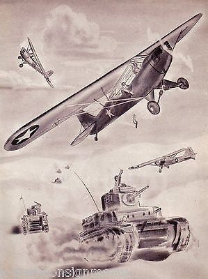 WWII PIPER CUB TANKS & FIGHTER PLANES BATTLE VINTAGE GRAPHIC ILLUSTRATION PRINT - K-townConsignments