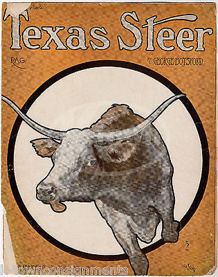 TEXAS STEER RAG SONG GEORGE BOTSFORD ANTIQUE LONG HORN GRAPHIC SHEET MUSIC 1909 - K-townConsignments