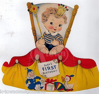 CUTE BLONDE BABY BOY'S FIRST BIRTHDAY VINTAGE STAND-UP GRAPHIC ART BIRTHDAY CARD - K-townConsignments