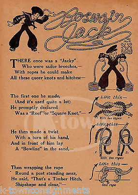 BOSWAIN JACK SAILORS KNOTS POEM ANTIQUE NURSERY RHYME GRAPHIC ILLUSTRATION PRINT - K-townConsignments