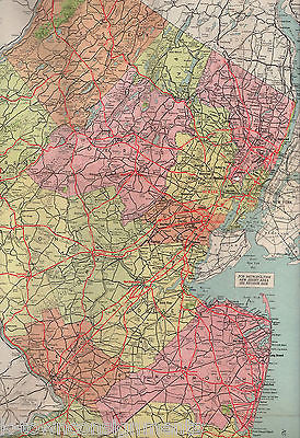 NEW JERSEY HIGHWAYS 1946 VINTAGE GRAPHIC TRAVEL ADVERTISING FOLD-OUT MAP - K-townConsignments