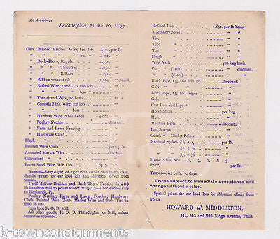 HOWARD MIDDLETON IRON STEEL RAILWAY & MINING SUPPLIES PHILADELPHIA ANTIQUE FLYER - K-townConsignments