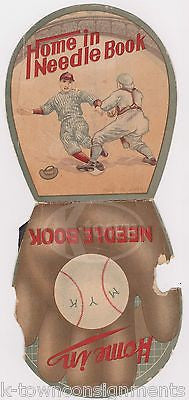 HOME IN NEEDLE BOOK ANTIQUE GRAPHIC ILLUSTRATED BASEBALL ADVERTISING NEEDLEBOOK - K-townConsignments