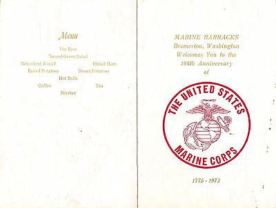 BREMERTON MARINE BARRACKS 198TH ANNIVERSARY VINTAGE EVENTS PROGRAM & MENU 1973 - K-townConsignments