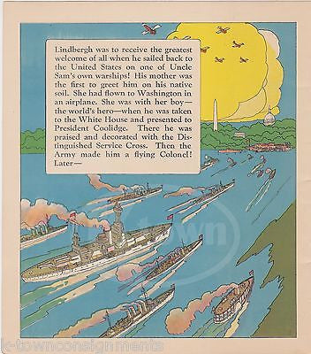 CHARLES LINDBERGH SERVICE CROSS BATTLESHIP SALUTE ANTIQUE GRAPHIC ART PRINT 1929 - K-townConsignments