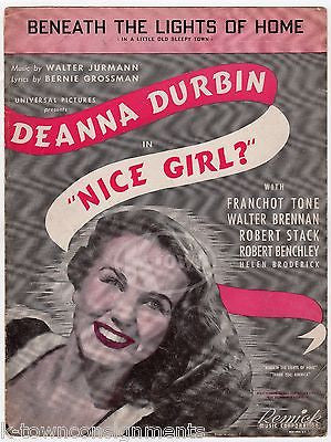 DEANNA DURBIN NICE GIRL? MOVIE BENEATH THE LIGHTS OF HOME VINTAGE SHEET MUSIC - K-townConsignments