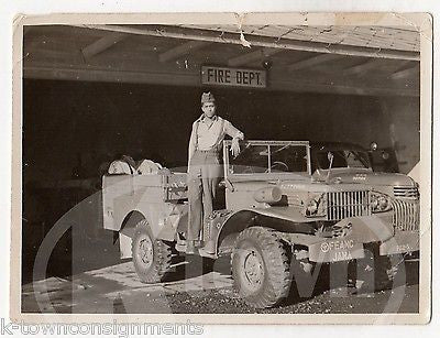 AFRICAN AMERICAN MILITARY MECHANIC IN JEEP VINTAGE FIRE DEPT SNAPSHOT PHOTO - K-townConsignments
