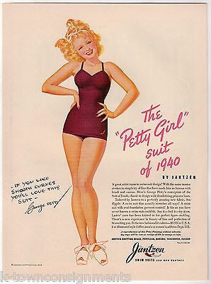 JANTZEN SWIMSUITS MODEL VINTAGE GEORGE PETTY PIN-UP GIRL GRAPHIC ART ADVERTISING - K-townConsignments