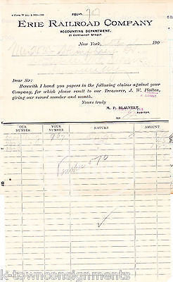 ERIE RAILROAD COMPANY NY TRAIN SUPPLY ANTIQUE ADVERTISING SALES RECEIPT 1904 - K-townConsignments