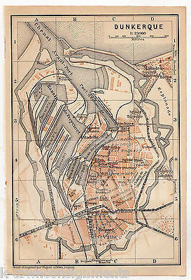 DUNKERQUE FRANCE AVANT PORT CANALS FRENCH CITY MAP WAGNER & LEIPZIG 1909 - K-townConsignments