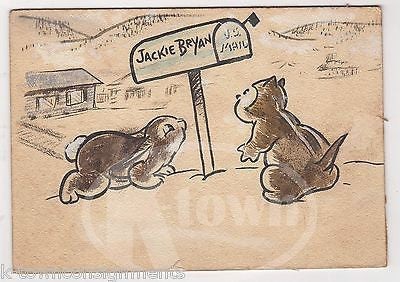 CUTE LITTLE CHIPMUNKS AT THE MAILBOX ORIGINAL JACK BRYAN COMIC ART INK SKETCH - K-townConsignments