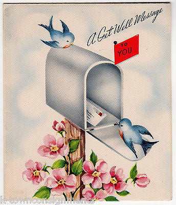 A Little Blue Birds At Your Mailbox Vintage Graphic Art Get Well Greetings Card - K-townConsignments