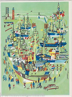 KLM ROYAL DUTCH AIRLINE VINTAGE FISHING BOATS GRAPHIC ADVERTISING IN FLIGHT MENU - K-townConsignments