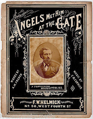 ANGELS MET HIM AT THE GATE P.P. BLISS SONG ANTIQUE ILLUSTRATED SHEET MUSIC 1877 - K-townConsignments