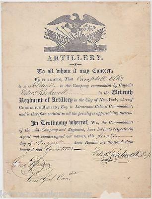 WAR OF 1812 NEW YORK 11th ARTILLERY CORNELIUS HARSEN AUTOGRAPH SIGNED DOCUMENT - K-townConsignments