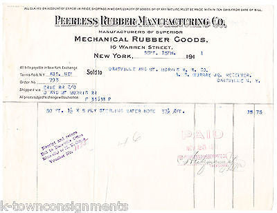 PEERLESS RUBBER MANUFACTURING MECHANICALS NY ANTIQUE ADVERTISING SALES RECEIPT - K-townConsignments