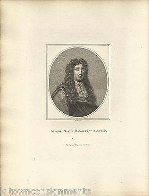 GEORGE SAVILE MARQUIS OF HALIFAX ENGLAND ANTIQUE PORTRAIT ENGRAVING PRINT 1806 - K-townConsignments