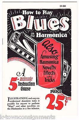 HOW TO PLAY BLUES HARMONICA ANTIQUE GRAPHIC ILLUSTRATED MUSIC INSTRUCTION BOOK - K-townConsignments