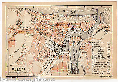 DIEPPE FRANCE FAUBOURG DE LA BARRE ANTIQUE TRAVEL CITY MAP WAGNER & LEIPZIG 1909 - K-townConsignments