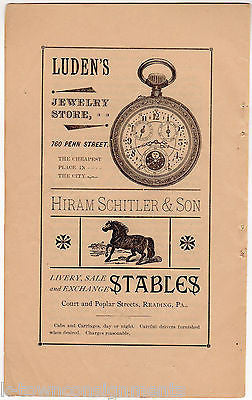 Luden Jewelry Store Hiram Schitler Stable Reading PA Antique Graphic Advertising - K-townConsignments