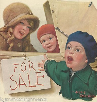 BOY SELLING BABY BROTHER VINTAGE LESLIE THRASHER GRAPHIC COVER PRINT - K-townConsignments