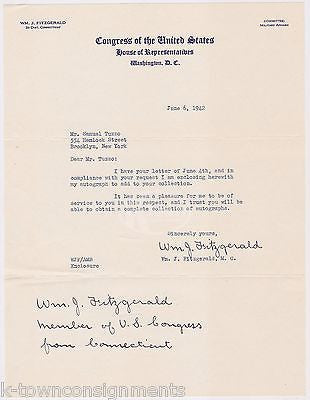 WILLIAM FITZGERALD CONNECTICUT WWII CONGRESSMAN AUTOGRAPH SIGNED LETTERHEAD - K-townConsignments