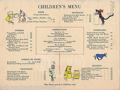 FILENE'S RESTAURANT ANTIQUE GRAPHIC ART FAIRYTALE CHILDREN'S DINNER MENU - K-townConsignments