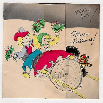 WWII MERRY CHRISTMAS GREETINGS CARD WITH LITTLE HULA GIRL DANCER STICKER - K-townConsignments