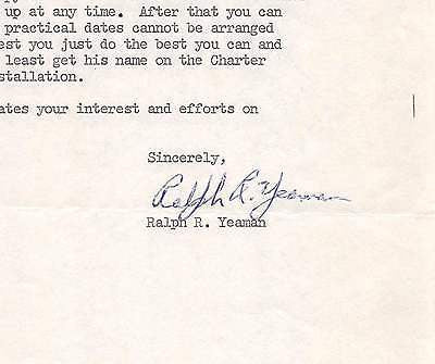 RALPH YEAMAN FREE MASON SOJOURNERS VINTAGE AUTOGRAPH SIGNED LETTER 1956 - K-townConsignments