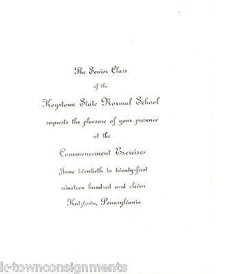 KEYSTONE STATE NORMAL SCHOOL KUTZTOWN UNIVERSITY PA OLD GRADUATION PROGRAM 1911 - K-townConsignments