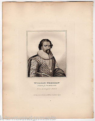 WILLIAM HERBERT EARL OF PEMBROKE ANTIQUE PORTRAIT ENGRAVING PRINT BIO 1806 - K-townConsignments