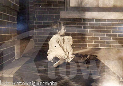 CUTE LITTLE GIRL STEIFF TEDDY BEAR ON NAVAJO INDIAN RUG ANTIQUE SNAPSHOT PHOTOS - K-townConsignments